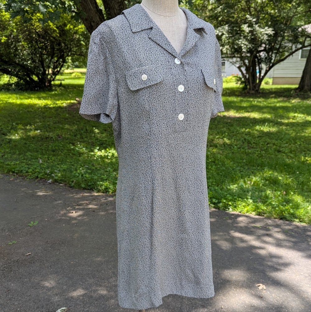 90s Talbot's Black and White Collared Flower Dress